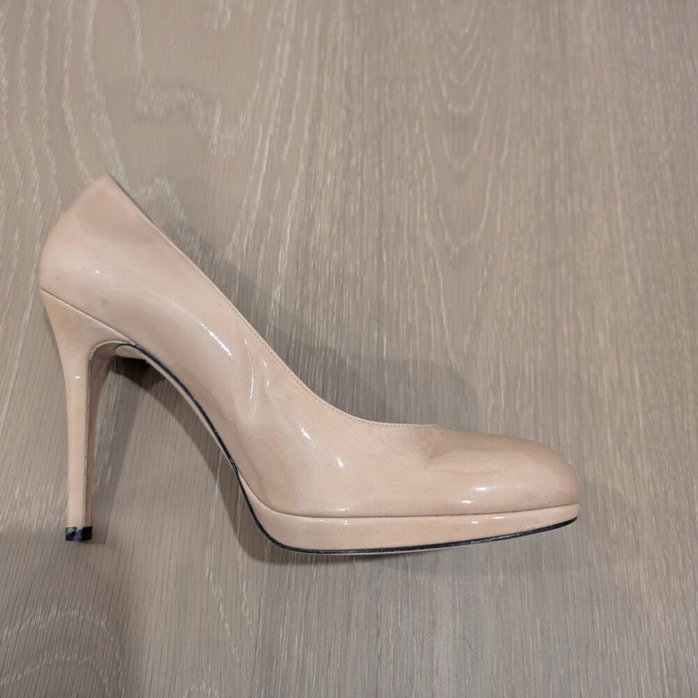 Stuart Weitzman Beige Tan Patent Leather Heels Pumps Size 9.5